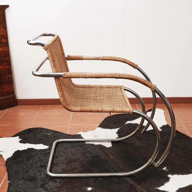 MR20 Chair in Wicker and Chromed Metal by Ludwig Mies Van Der Rohe, 1960s For Sale - Image 3 of 8