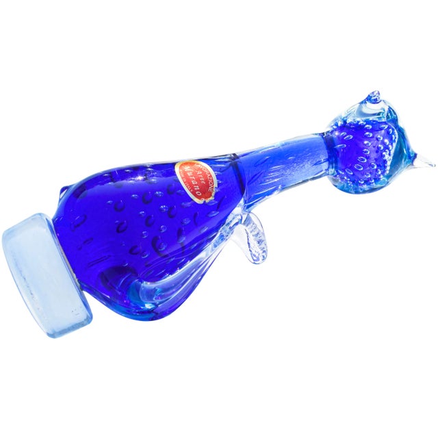 Vintage Murano Lavorazione Italian Art Glass Blue Cat Figurine For Sale - Image 9 of 11