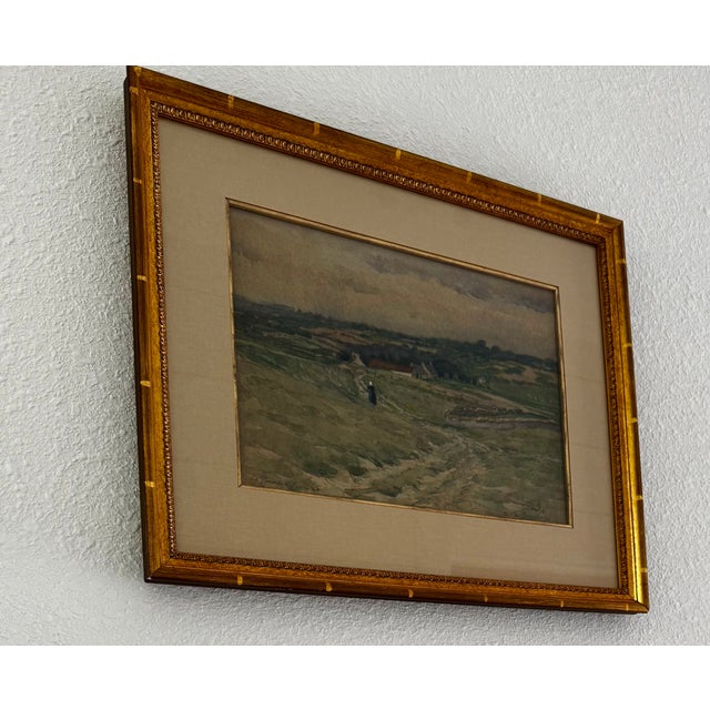 French Early 20th Century French Watercolor Brittany Landscape "La Promenade Larmor 5" – Framed With Tru Vue Conservation Glass For Sale - Image 3 of 10
