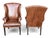 Pair of Vintage Cognac Leather Wingback Chairs With Louis XVI–Style Fluted Legs For Sale In Los Angeles - Image 6 of 11