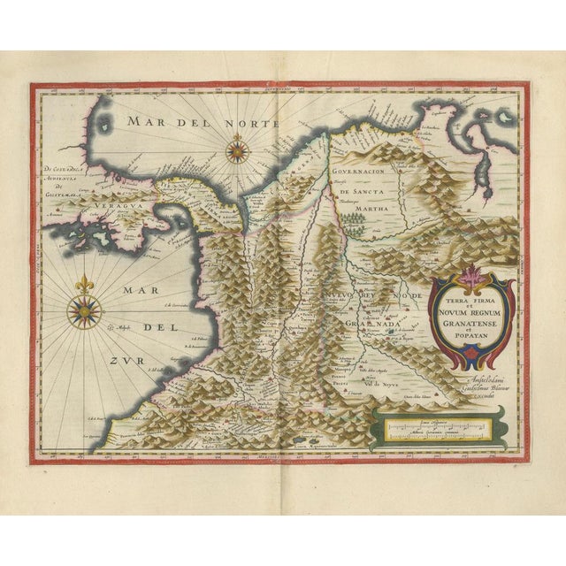 Antique Map of New Granada & Popayán from Blaeu, 1642 For Sale - Image 3 of 10