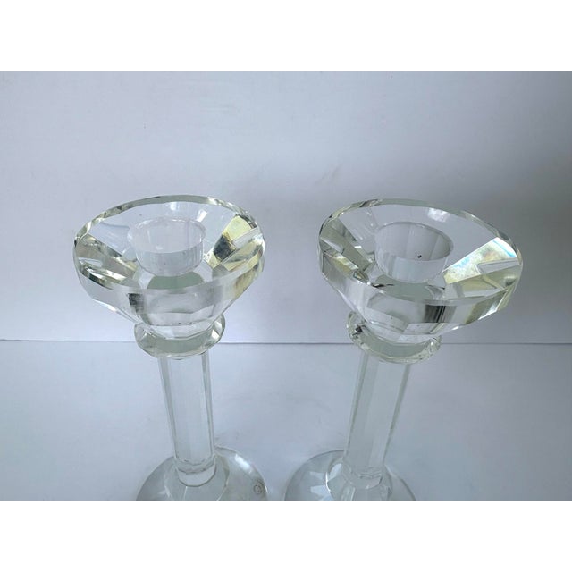 Late 20th Century Contemporary Faceted Crystal Glass Candlesticks, Set of 3 For Sale - Image 5 of 10