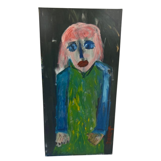 Wood Abstract Painting of a Female With Pink Hair by Artist JoAnne Fleming, Signed (30” X 15”) For Sale - Image 7 of 7