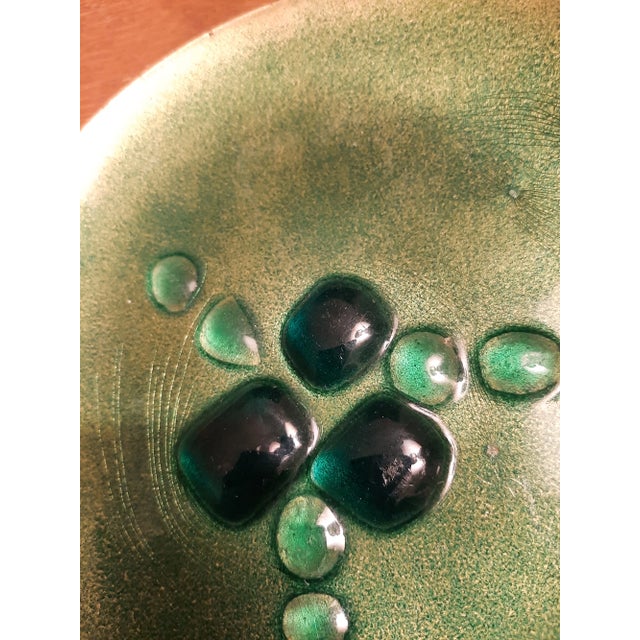 Copper on Enamel Green Plate Dish Signed For Sale - Image 10 of 12