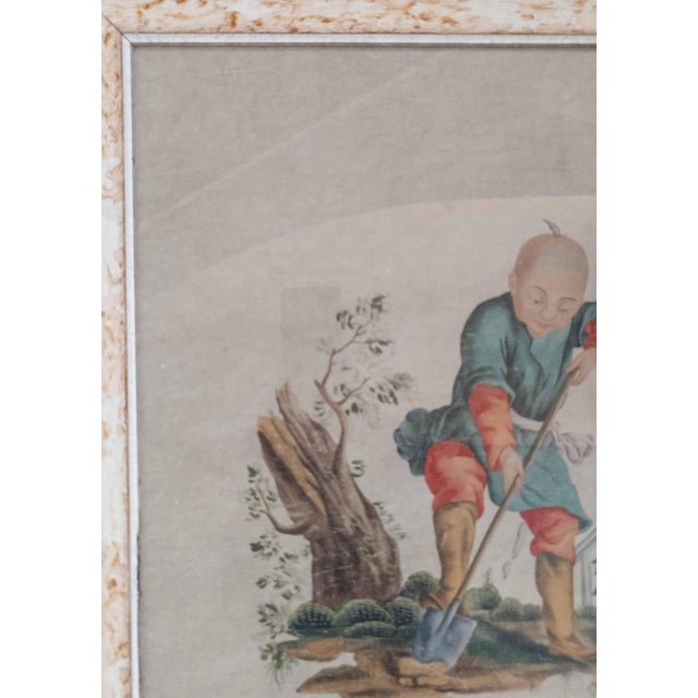 Antique White 19th Century French Chinoiserie Chinese Export Style Watercolor Painting For Sale - Image 8 of 18