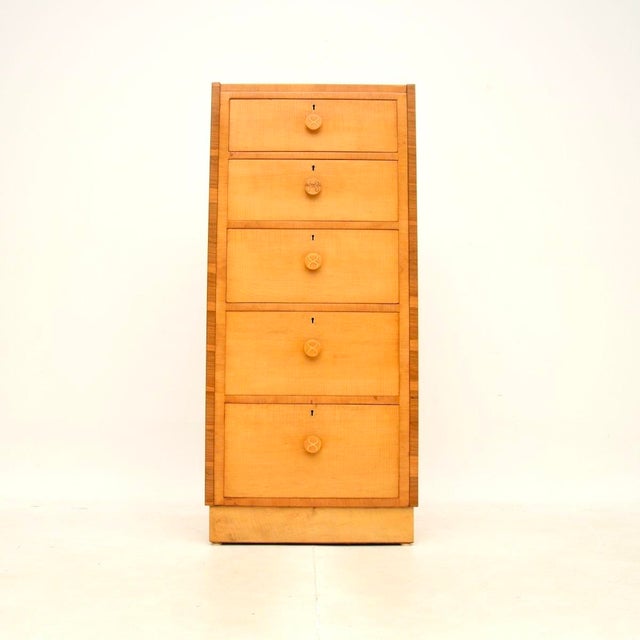 A stylish and extremely well made Art Deco sycamore chest of drawers by Hille. This was made in England, it dates from the...
