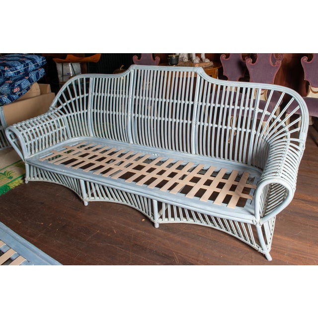 Ficks Reed Rattan Sofa Set, Pale Blue Wash, Antique, 1970s, Six Pieces For Sale - Image 13 of 13