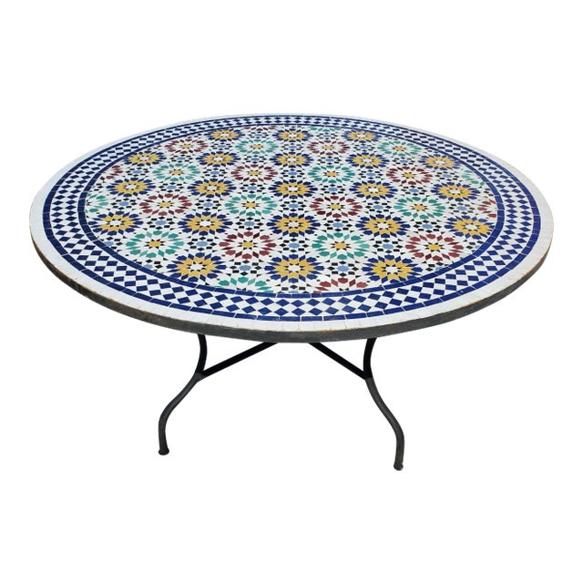 60" Moroccan Multi-Color Beldia Mosaic Table For Sale