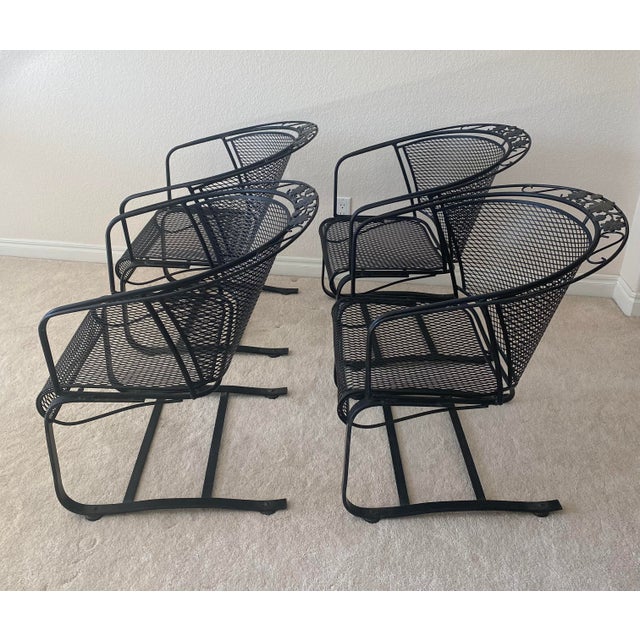 Woodard Briarwood Collection Wrought Iron Four Barrel Cantilever/Rocker Chairs and Table Set Late 20th Century For Sale In Denver - Image 6 of 10