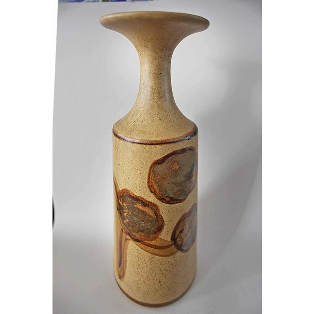 Mid century modern studio art pottery vase. Painted earthenware with glazed finish.