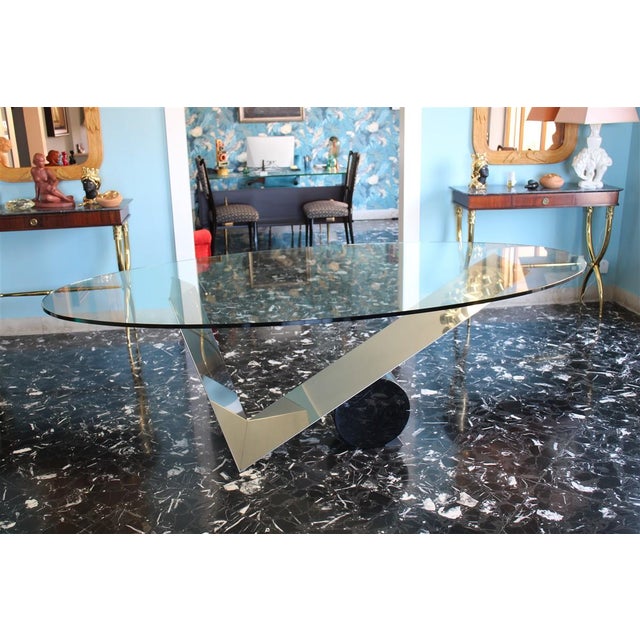 Oval Dining Table in Black Marble and Steel, 1990 For Sale - Image 14 of 14