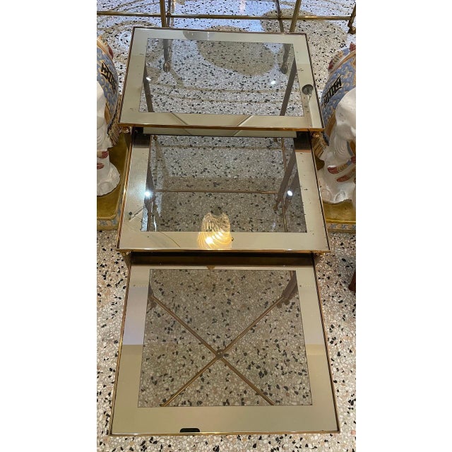 Maison Jansen Brass Nesting Tables - Set of 3 For Sale - Image 10 of 12
