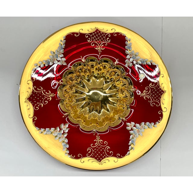 Murano Italy Hand Formed Painted Floral and Gold Plate / Bowl / Art Glass - Signed For Sale - Image 11 of 13