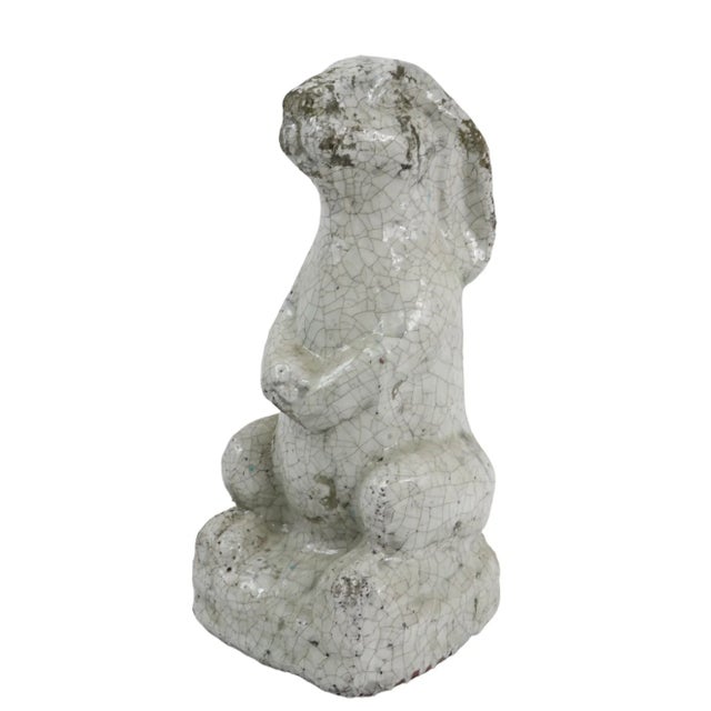 Terra Cotta Rabbit Garden Statue in Off White Craquelure Glaze For Sale - Image 12 of 12