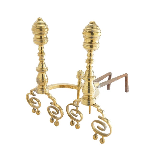 Pair of Philadelphia Brass Baluster Form Neoclassic Andirons With ...