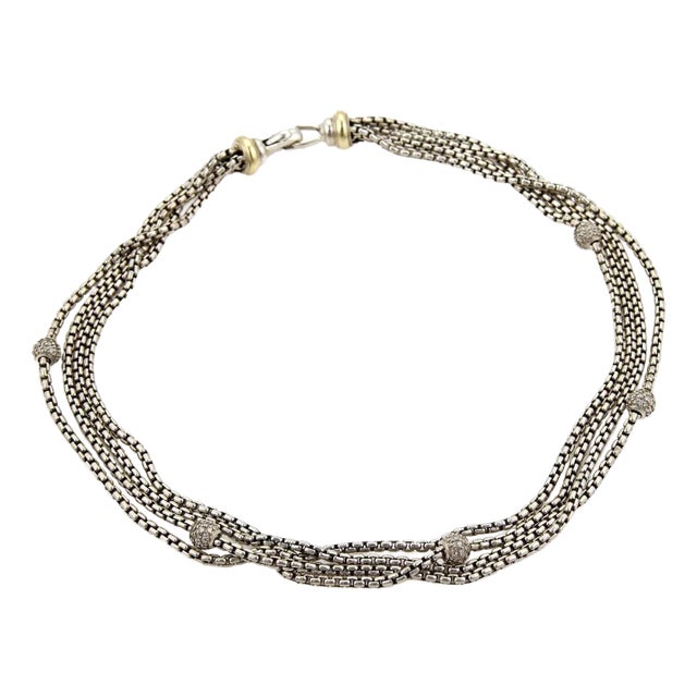 David Yurman Sterling & 18k Gold Diamond Multi-Strand Box Chain Necklace For Sale