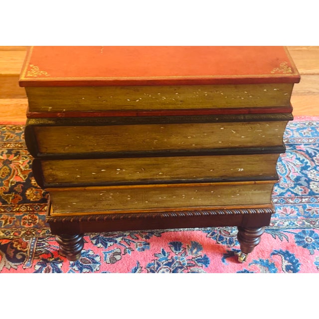 Vintage Italian Tooled Leather Stacked Book Side Table For Sale - Image 9 of 17