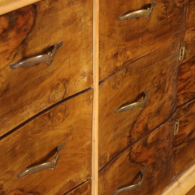 Vintage Chest of Drawers in Burl Walnut and Brass, Italy, 1940s For Sale - Image 6 of 11