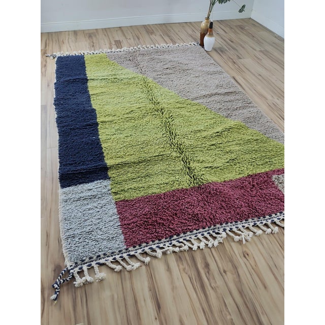 Contemporary Multicolor Color Block Wool Moroccan Rug For Sale In Boston - Image 6 of 11