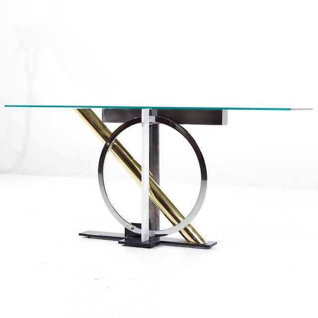 Postmodern Kaizo Oto for Design Institute of America Postmodern Steel and Brass Console Table For Sale - Image 3 of 7