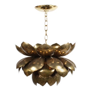 1960s Large Feldman Lighting Company Brass Lotus Pendant Chandelier For Sale