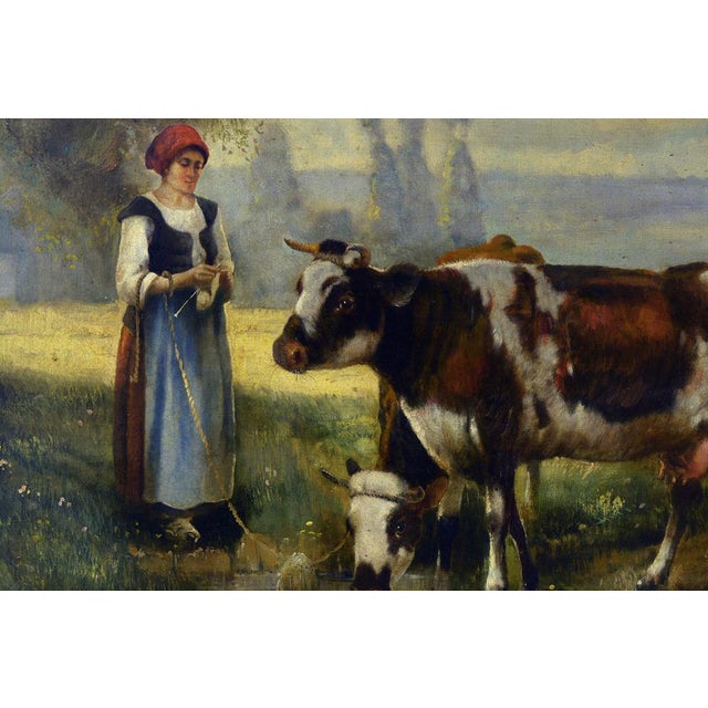 Emilio Pergola, Pastoral Scene with Cows, 1990s, Oil on Canvas For Sale - Image 3 of 8