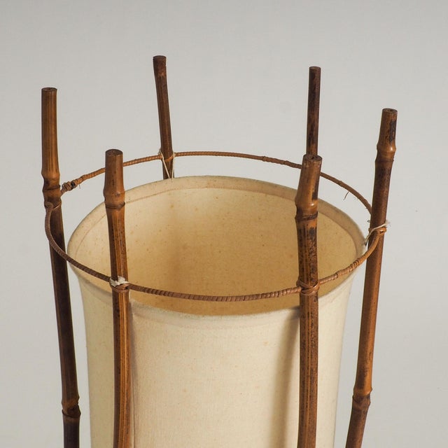 Large Bamboo and Linen Floor Lamp by Louis Sognot, 1960s For Sale - Image 3 of 18