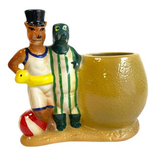 Vintage Fox & Alligator Vase Kitschy Hollywood Florida Made in Usa For Sale
