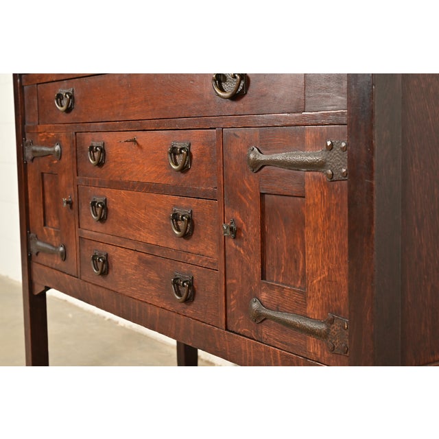 Stickley Brothers Antique Mission Oak Arts & Crafts Strap Hinge Sideboard, Circa 1910 For Sale - Image 11 of 16