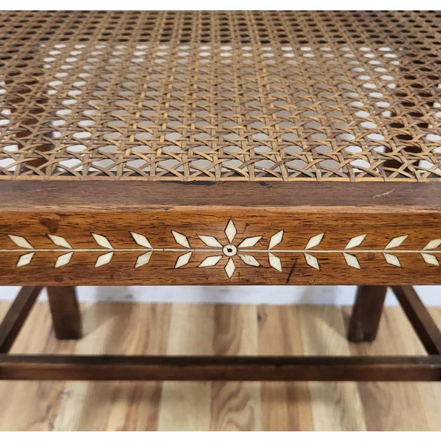 Antique English Anglo - Indian Carved & Inlaid Caned Seat Desk Armchair For Sale - Image 18 of 18