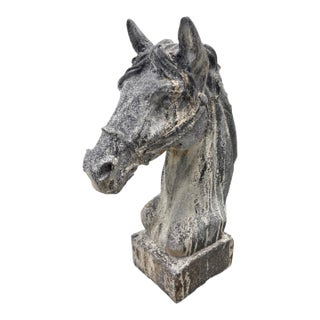 Antique Vintage Cast Iron Horse Head Bust Sculpture – Heavy Equestrian Garden & Entryway Statue For Sale
