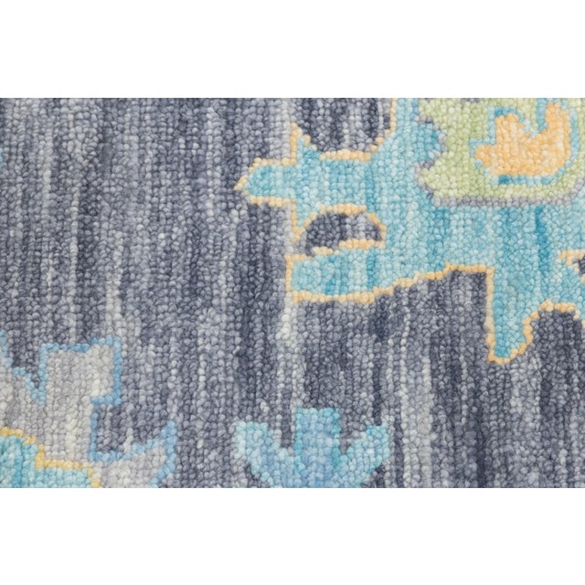 2020s Modern Oushak Style Hand-Knotted Wool Area Rug in Charcoal, Sky Blue & Pastel For Sale - Image 5 of 11