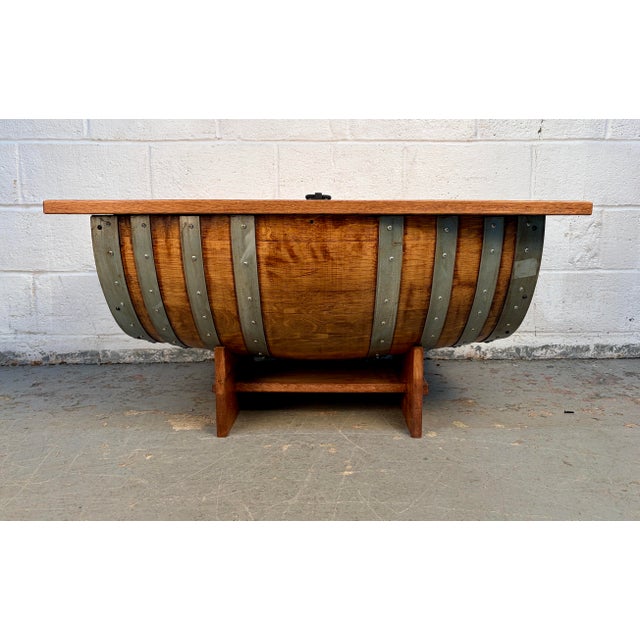 Late 20th Century Distressed Half-Barrel Lift-Top Coffee Table For Sale In New York - Image 6 of 16