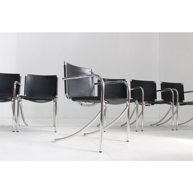 Vintage Jot Dining Chairs in Black Leather and Chrome by Giotto Stoppino for Acerbis, 1970s, Set of 6 For Sale - Image 3 of 14