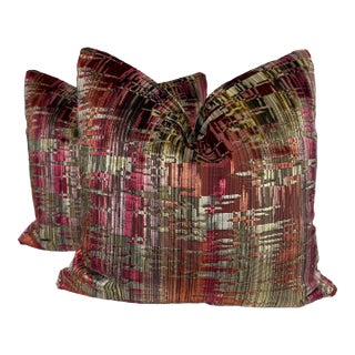 Brunschwig & Fils "Amauri Velvet" in Sand/Berry 22" Pillows-a Pair For Sale