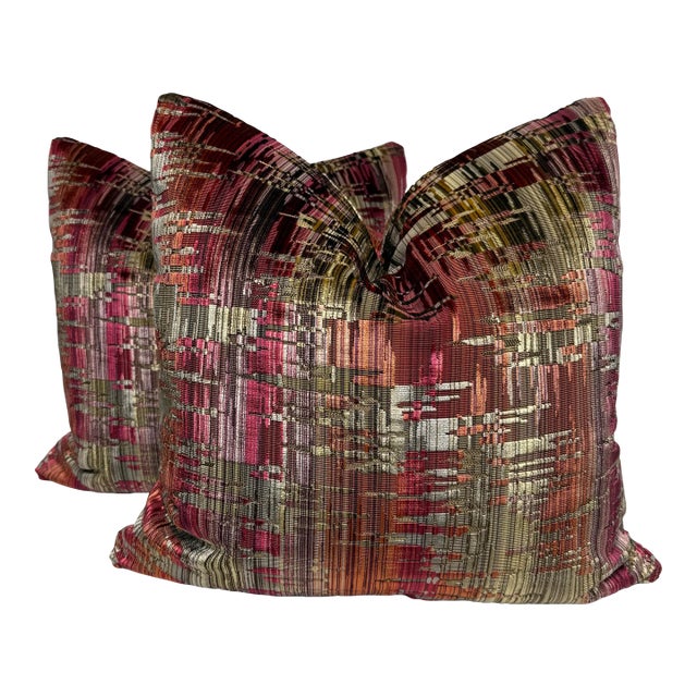 Brunschwig & Fils "Amauri Velvet" in Sand/Berry 22" Pillows-a Pair For Sale