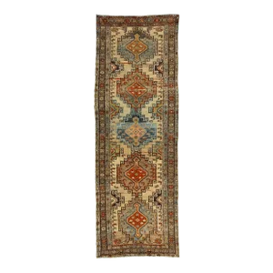 Antique Hamadan Persian Wool Runner With Multicolor Design