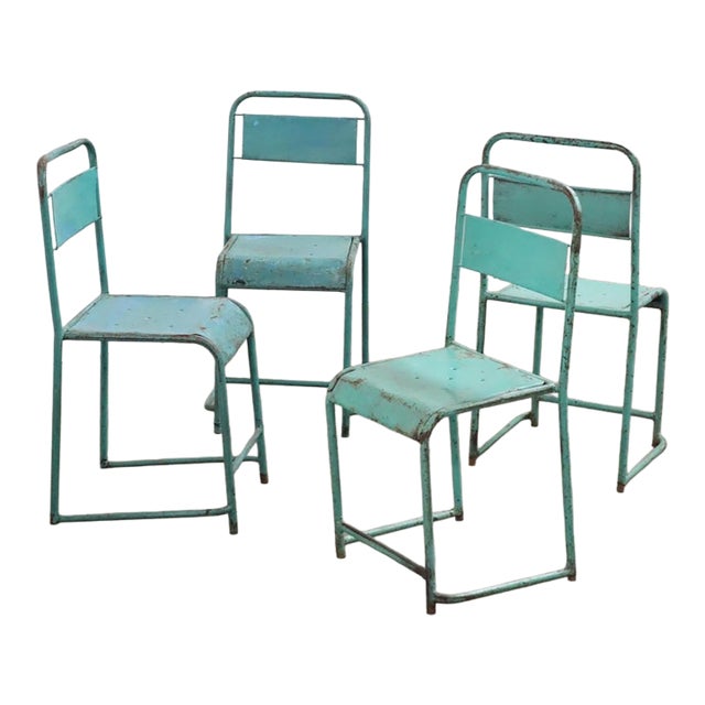 Vintage Belgian Industrial Metal Chairs - Set of Four For Sale