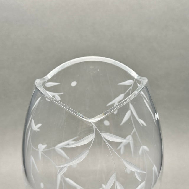 Transparent Vintage Lenox “Opal Innocence” Crystal Vase With Etched Vine Design and Scalloped Rim For Sale - Image 8 of 11
