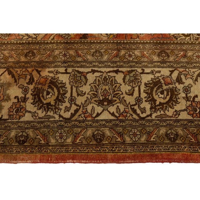 Burnt Orange 11 X 14 Allover Antique Tabriz Persian Wool Rug Handmade in Burnt Orange For Sale - Image 8 of 9