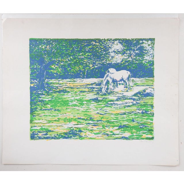 Abstract 1976 Fauvist Horses Landscape Serigraph For Sale - Image 3 of 3