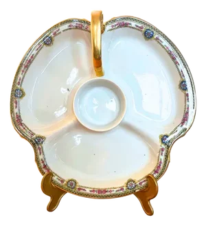 Vintage Limoges Porcelain Divided Gold Handled Dish, Circa 1960