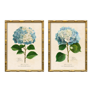 Reproduction Framed Blue Hydrangea Giclee Prints - Set of 2
