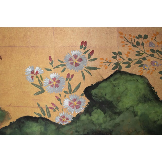 "Roman Chamomile" by Lake Chun, 1970s Showa Era Japanese Painted Byobu Screen For Sale - Image 9 of 18