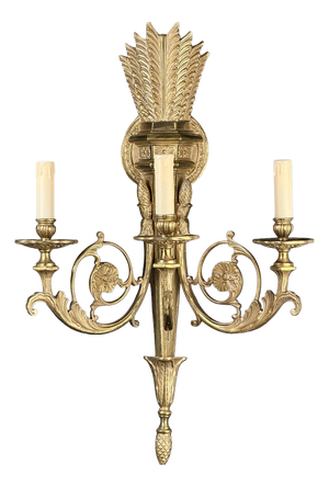 French Neoclassical Gilt Bronze 3-Light Wall Sconce, 19th Century