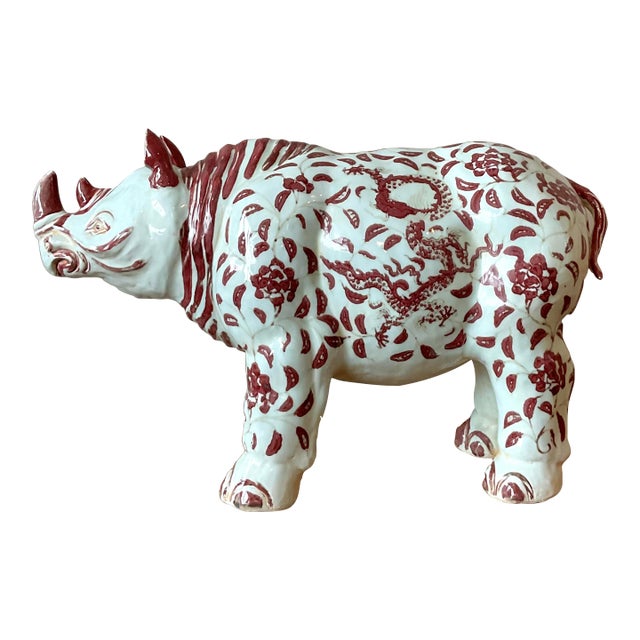 Vintage Boho Glazed Ceramic Ming Rhinoceros For Sale