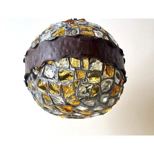 Art Nouveau Austrian Amber and Clear Chunk Glass Globe Pendant, 1910 For Sale - Image 9 of 18