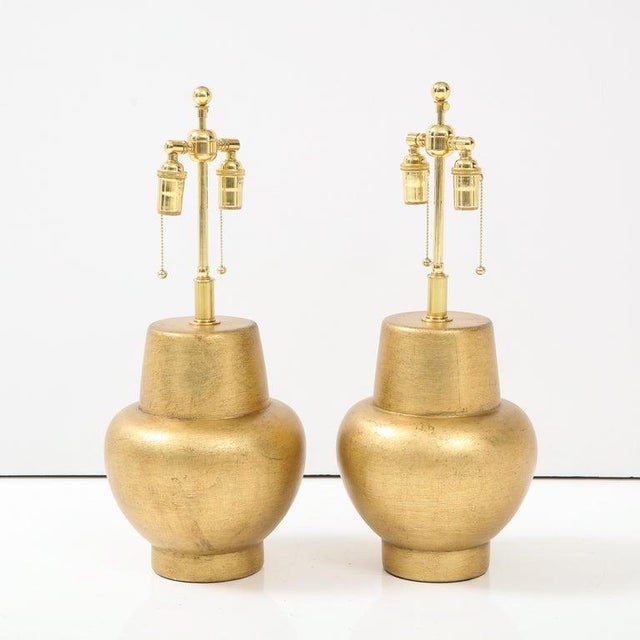 Mid-Century Modern Pair of James Mont Design Gilt Leafed Lamps For Sale - Image 3 of 12