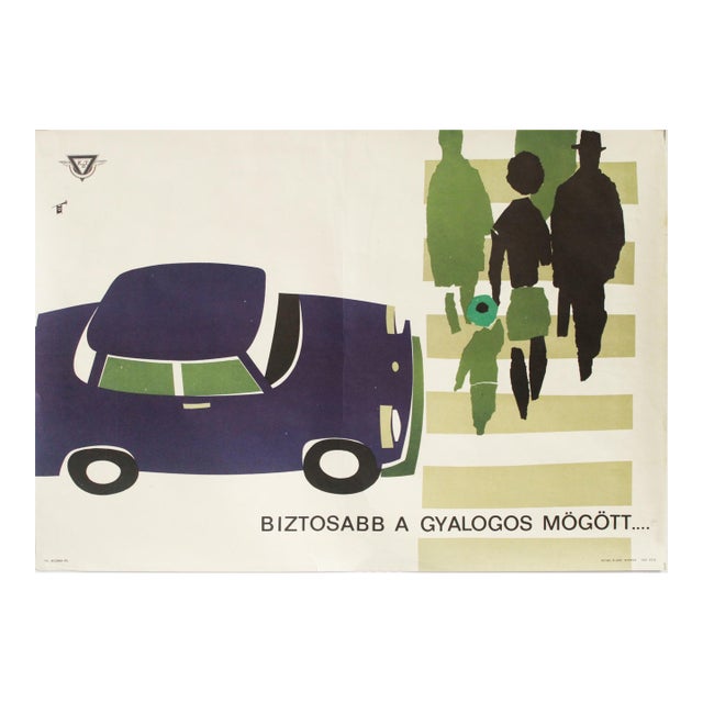1963 Original Hungarian Poster - "Its Safer Behind the Pedestrian" For Sale