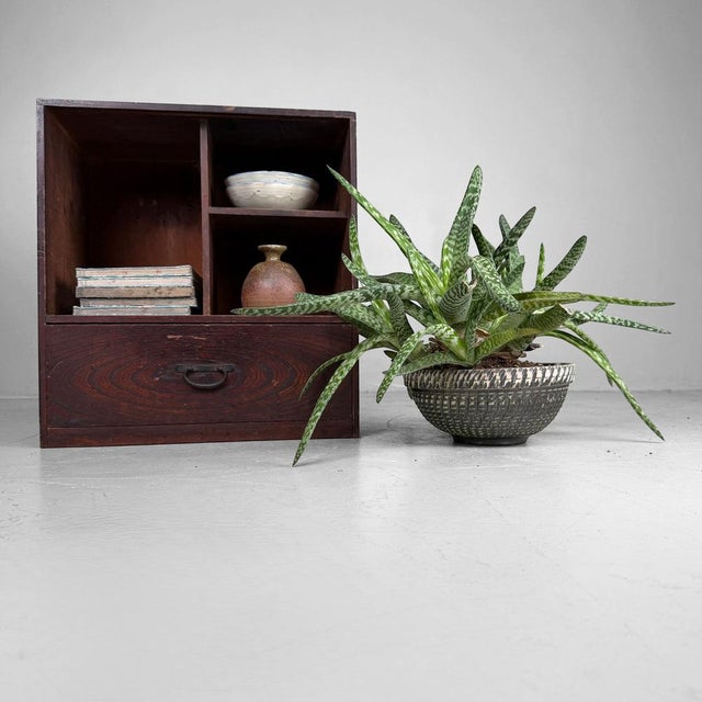 A compact Japanese wooden cabinet from the late Meiji period, with a deep warm colour and beautifully aged wood patina....